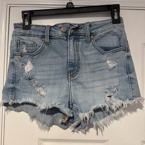 Eunina Blue Distressed Jean Shorts High-Waisted Frayed Hem